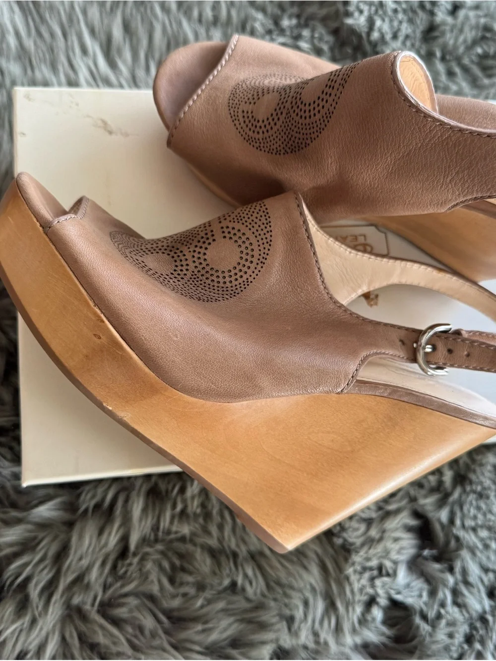Coach Tan Open-Toe Slingback Wedge Sandals